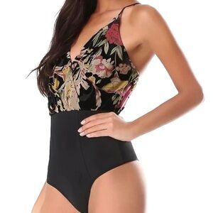bebe Velvet Floral Devore High Waisted Surplice Bodysuit Sz M. NWT